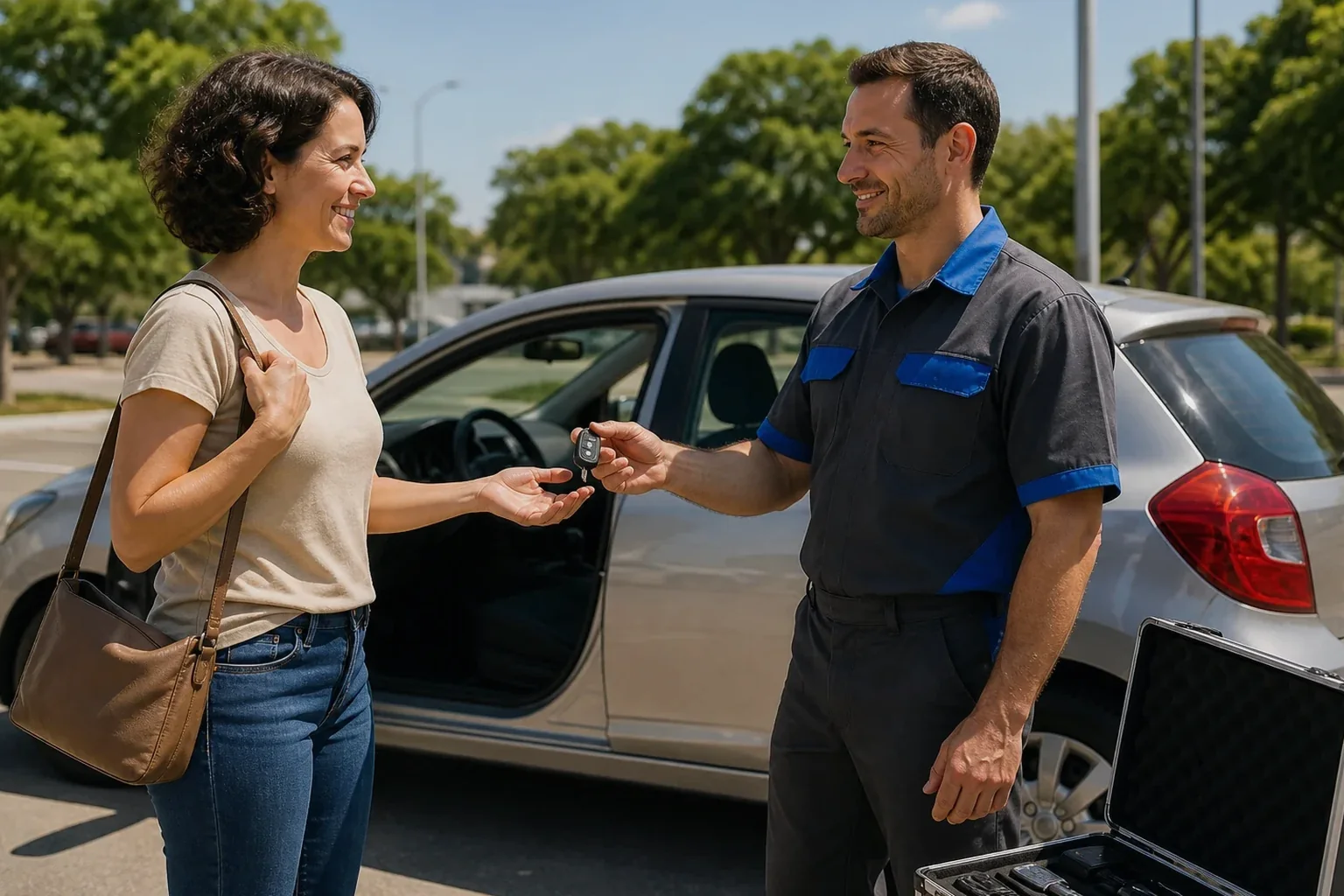 Profissional de chaveiro abrindo um carro em Ilhéus.